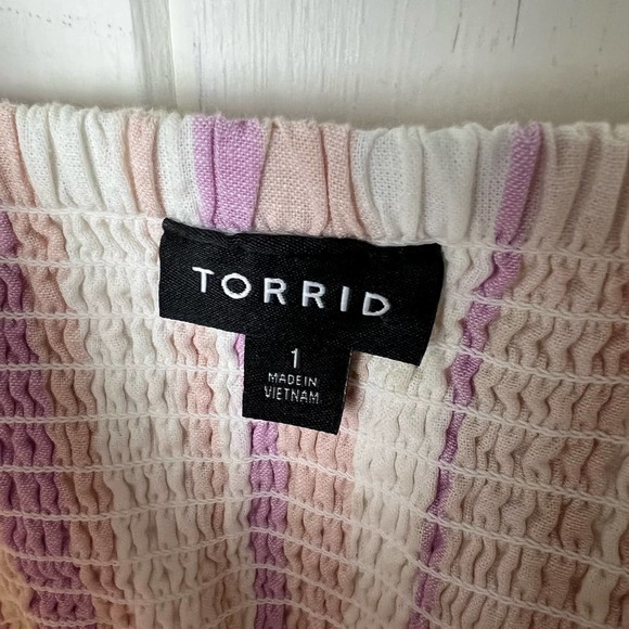 Torrid Linen Cotton Blend Midi Dress Striped Front Button with Pockets, - Picture 4 of 16